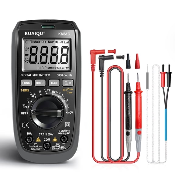 KUAIQU Digital Multimeter TRMS 600V AC/DC Voltage Tester 6000 Counts NCV Ohmmeter Measures Resistance Capacitance Frequency Temperature Diodes Suitable for Electronics HVAC Multimeter KM61C