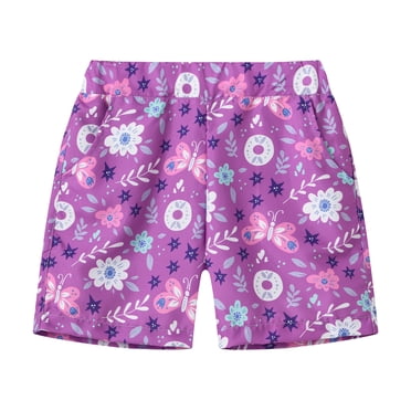 WERYOUNG Shorts Athlétiques Filles Garçons Été Imprimé Dessin Animé Taille Élastique Shorts Décontractés Course Volleyball avec Poche Bas de Sport Doux pour Tout-Petits, Violet, 2-3 Ans