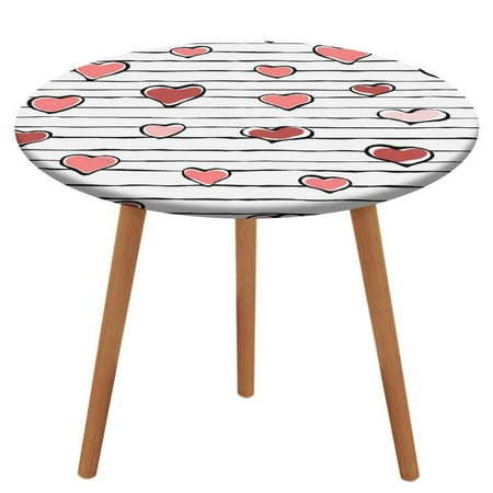 

Bybiment Round Fitted Tablecloth with Elastic Edge Pattern Hearts Romantic Decorative Tablecloth Table Cover 47 Inch