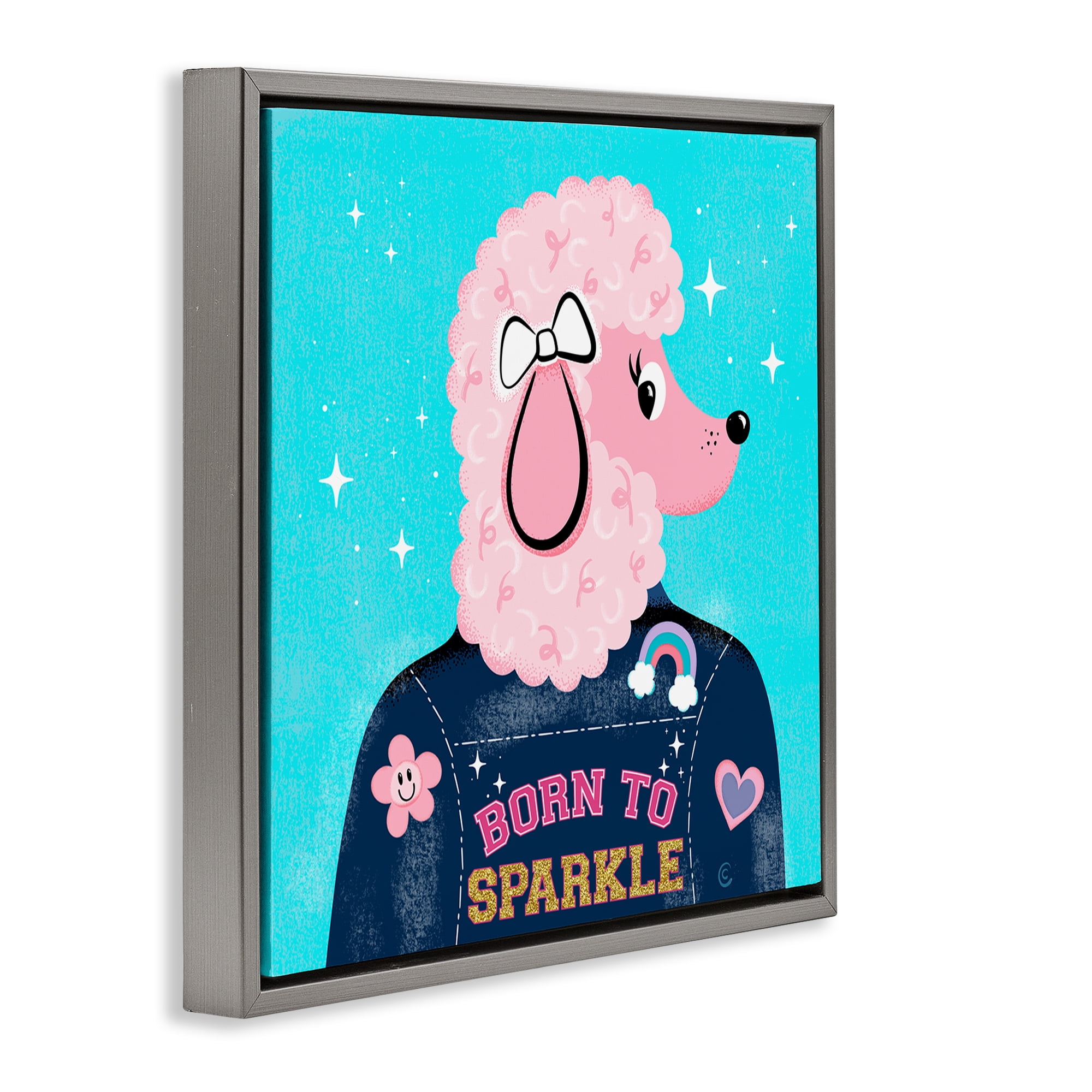 Stupell Industries Born To Sparkle Poodle Animals Painting Gray Floater Framed Canvas Art Print Wall Art, 25 x 25