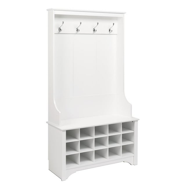 Atlin Designs Wide Hall Tree with Shoe Storage in White