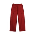 thumbnail image 6 of VBVC Women's Drawstring Wide Leg Cargo Pants , Casual Adjustable Hem Sweatpants For Women, Ladies' Y2K Streetwear Trousers with Pockets, Red , S-3XL, 6 of 10