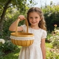 thumbnail image 2 of Zeyigg Handmade Rattan Woven Shopping Basket, Outdoor Picnic Basket Vegetable Picking Basket, Old-Fashioned Handled Tote for Flowers&nbsp;,A, 2 of 5