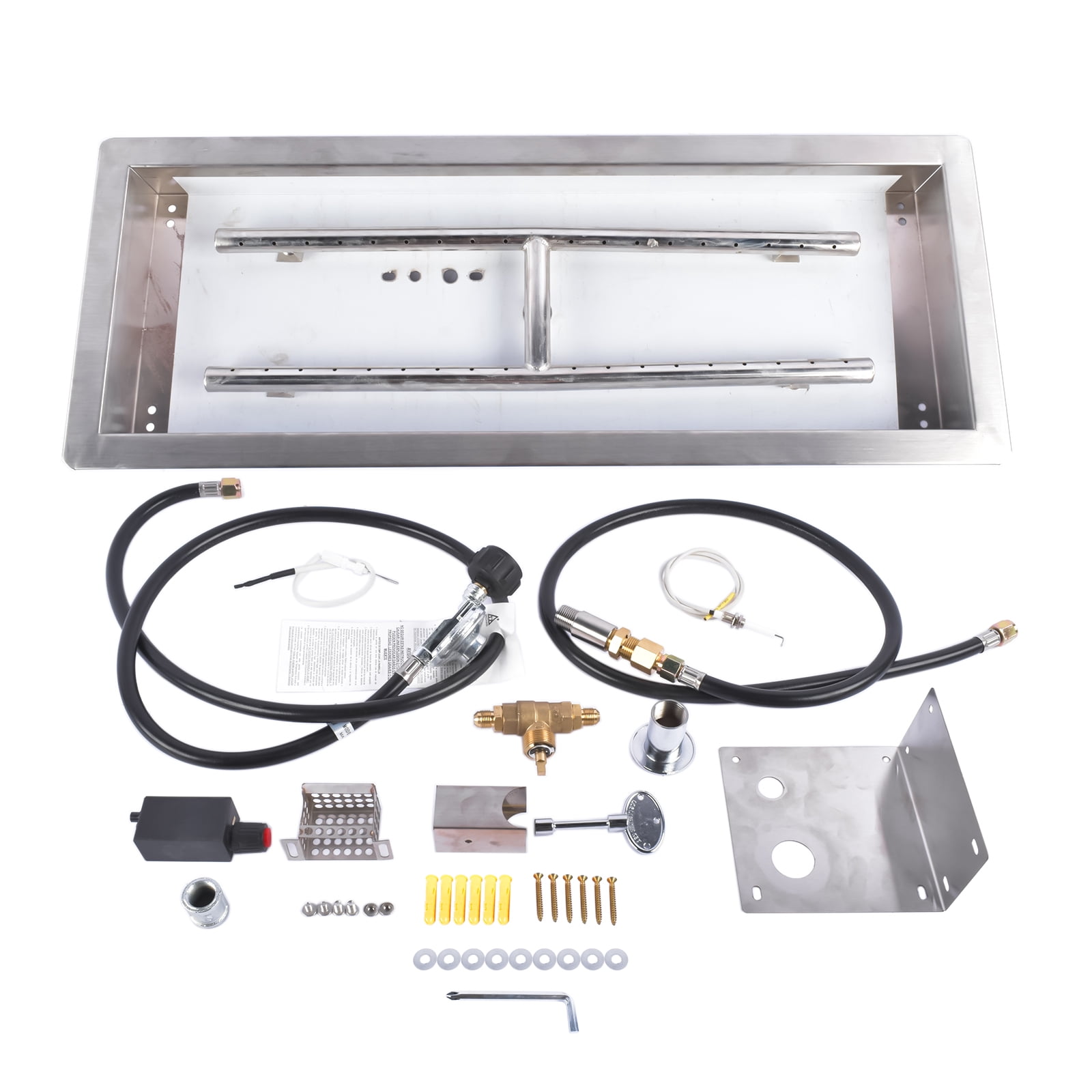 24x8 Inch Stainless Steel Rectangular Fire Pit Burner Pan Kit for Indoor & Outdoor Use
