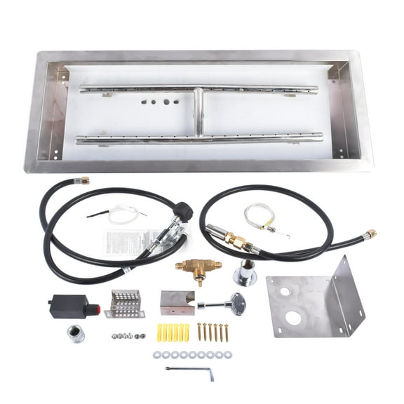 GELUOXI 24 x 8 inch Drop-in Fire Pit Pan, Rectangular Stainless Steel Fire Pit Burner Kit, Propane Gas Fire Pan 120,000 BTU with H-Burner for Indoor or Outdoor Use