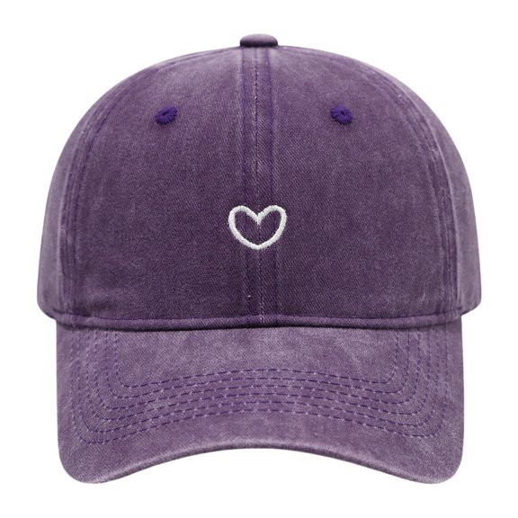 Women's Heart Embroidered Washed Baseball Cap Soft Solid Color Outdoor Adjustable Summer Casual Sun Hat By Yigetop Purple One Size