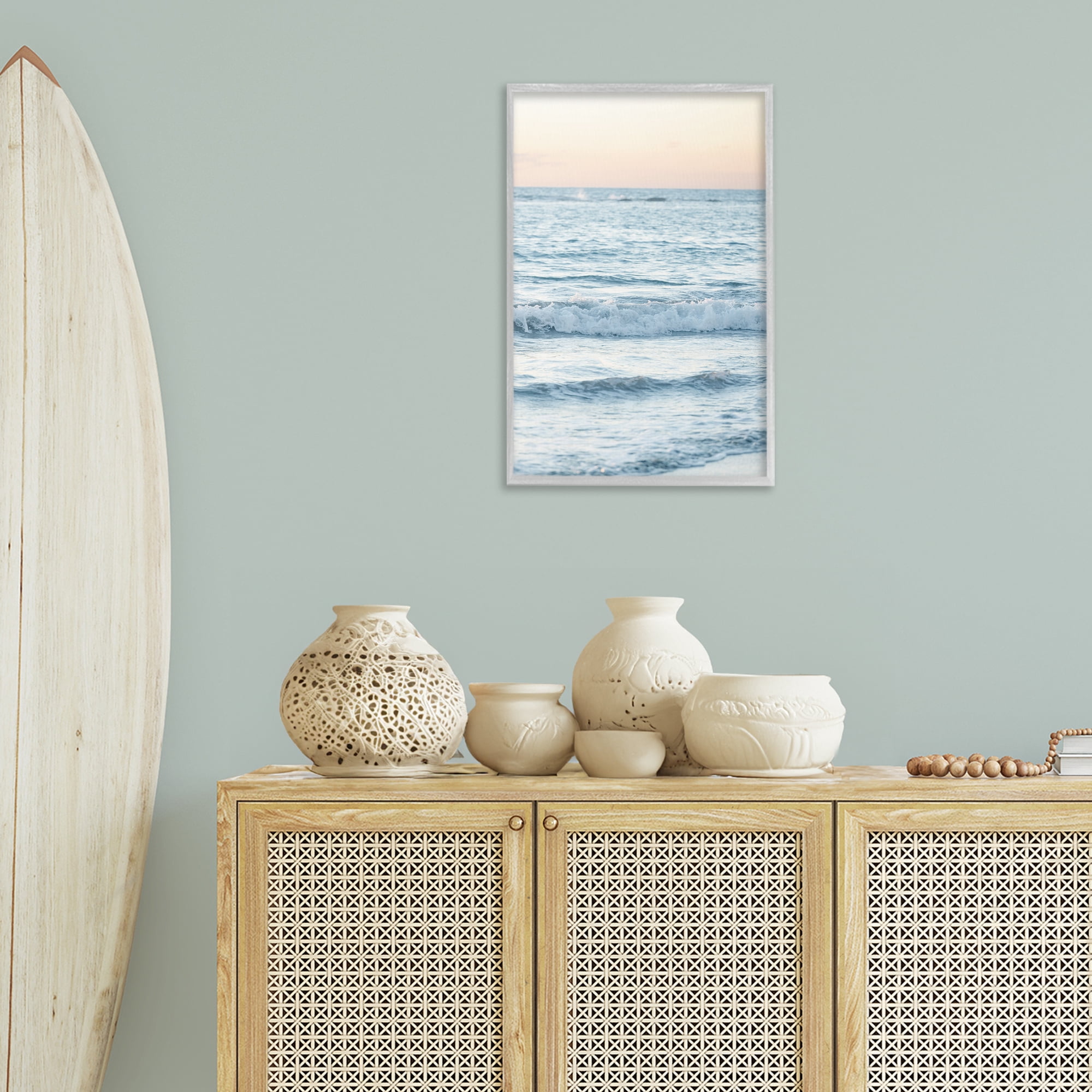 Stupell Industries Sunset & Sea View Coastal Photography Gray Framed Art Print Wall Art, 16 x 24