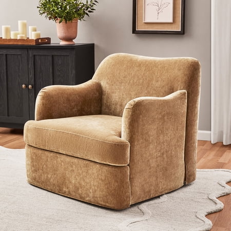 My Texas House Lauren Swivel Accent Chair with Honey Brown Fabric Upholstery
