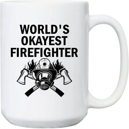 

World s Okayest Firefighter Mugs Coffee For Firefighter - Firefighter Ceramic Mug For Women Men Firefighter Gifts For Fire Fighter FD Fire Department - Customize Fireman Mug White 11oz 11oz