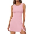 thumbnail image 6 of Bloomae Womens High Neck Tennis Dress Sleeveless Crew Neck Wrap Skirt Built in Shorts Basic Solid Color Golf Athletic Dress Workout Rompers Pink XXXL, 6 of 8