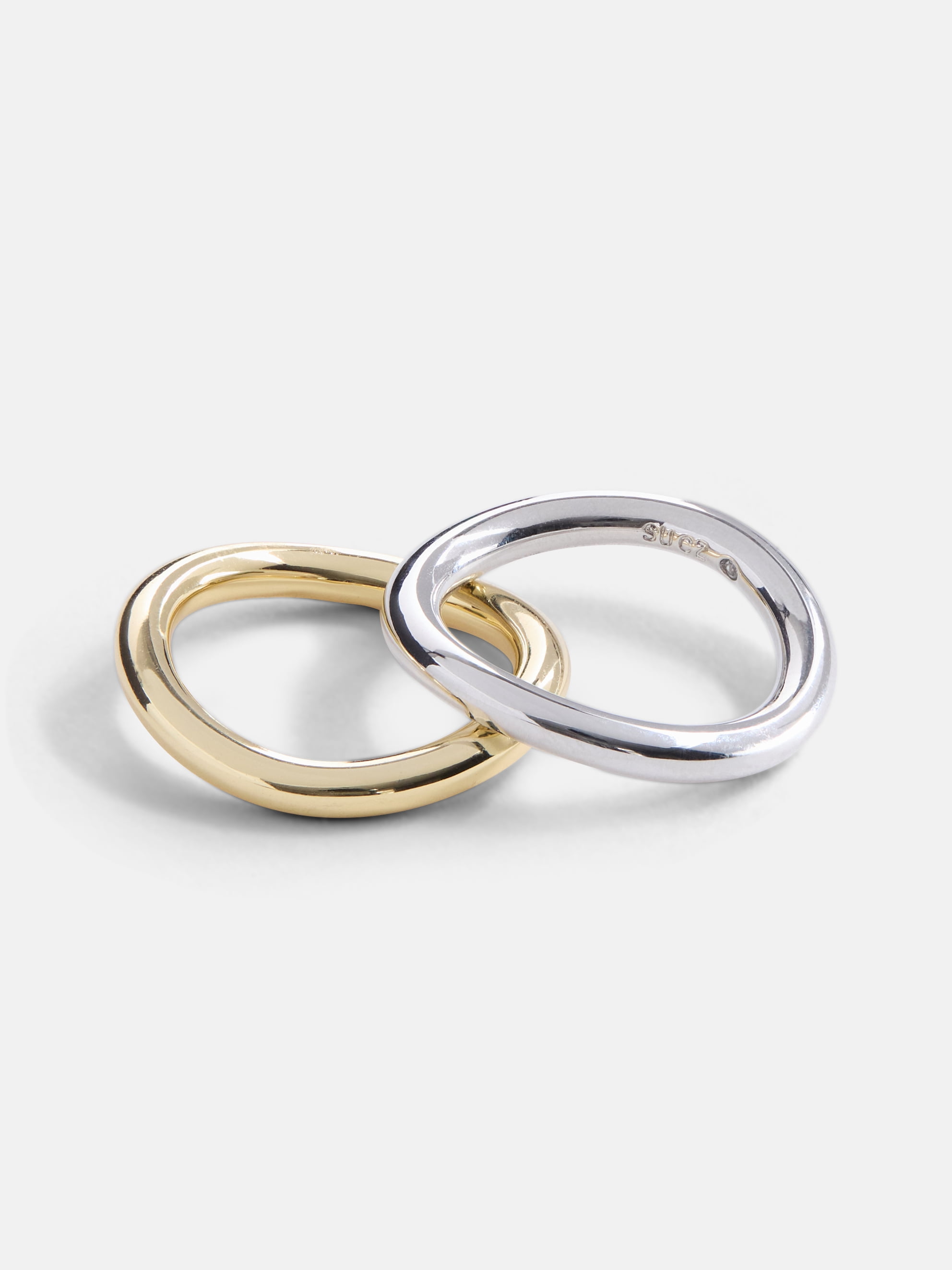 Free Assembly Women's Demi Fine 14K Gold Plated and Silver Plated Ring Set, 2-Pieces, Size 7