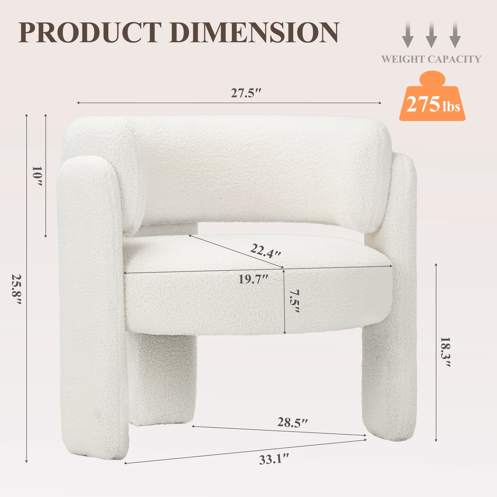 AFO Modern Upholstered Dining Chair Set of 2, Cute Barrel Side Armchair with Round Back for Living Room Dining Room Bedroom, Cream