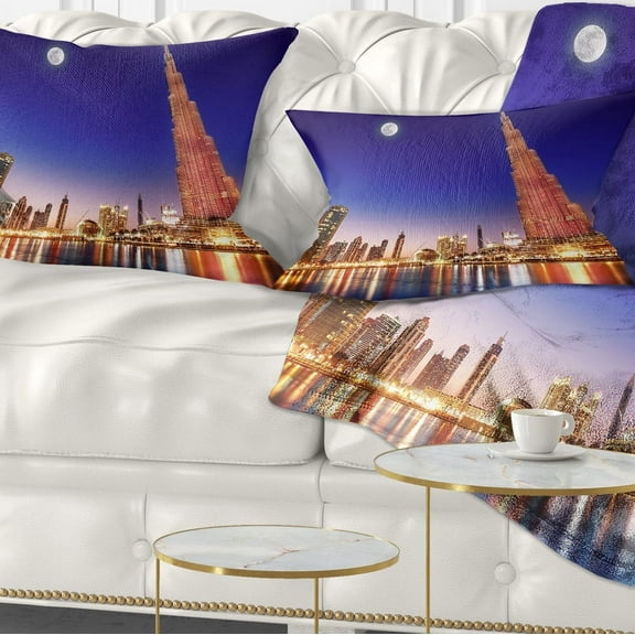 Designart Burj Khalifa Night Landscape - Cityscape Throw Pillow - 12x20