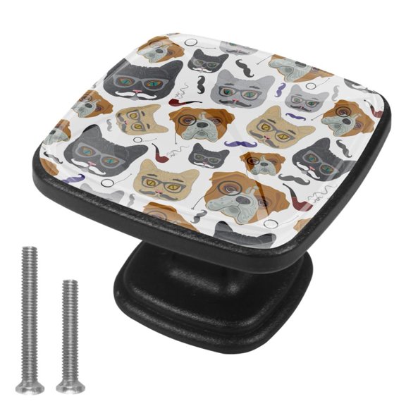 4 Pcs Cabinet Handle Drawer Pulls Funny Cats Dogs Head Knobs with Screws Square Furniture Office Cabinet Knob Decoration