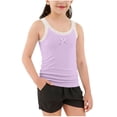 thumbnail image 3 of HAOTAGS Girls Cotton Tank Top（2-10）, Bowknot Spaghetti Strap Camisole Summer Dance Wear Ruffle Off-Shoulder Tops Purple 7-8 Years, 3 of 7