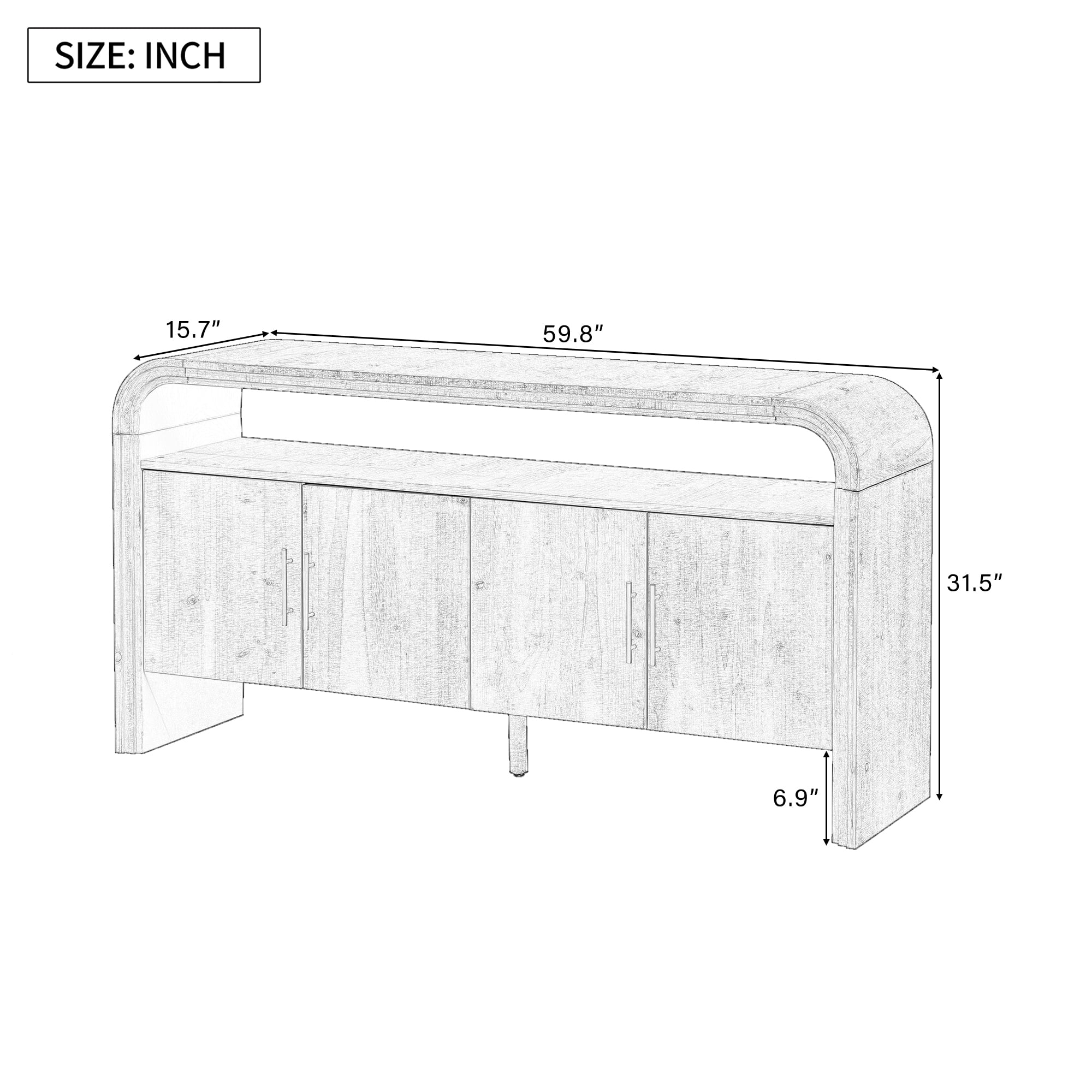 EUROCO 59.8" Long Console Table,Modern Entryway Table with 4 Cabinets,Open Storage Shelf and 4 Doors,Accent Table Behind Couch Table for Living Room/Entryway/Foyer/Hallway,Gray