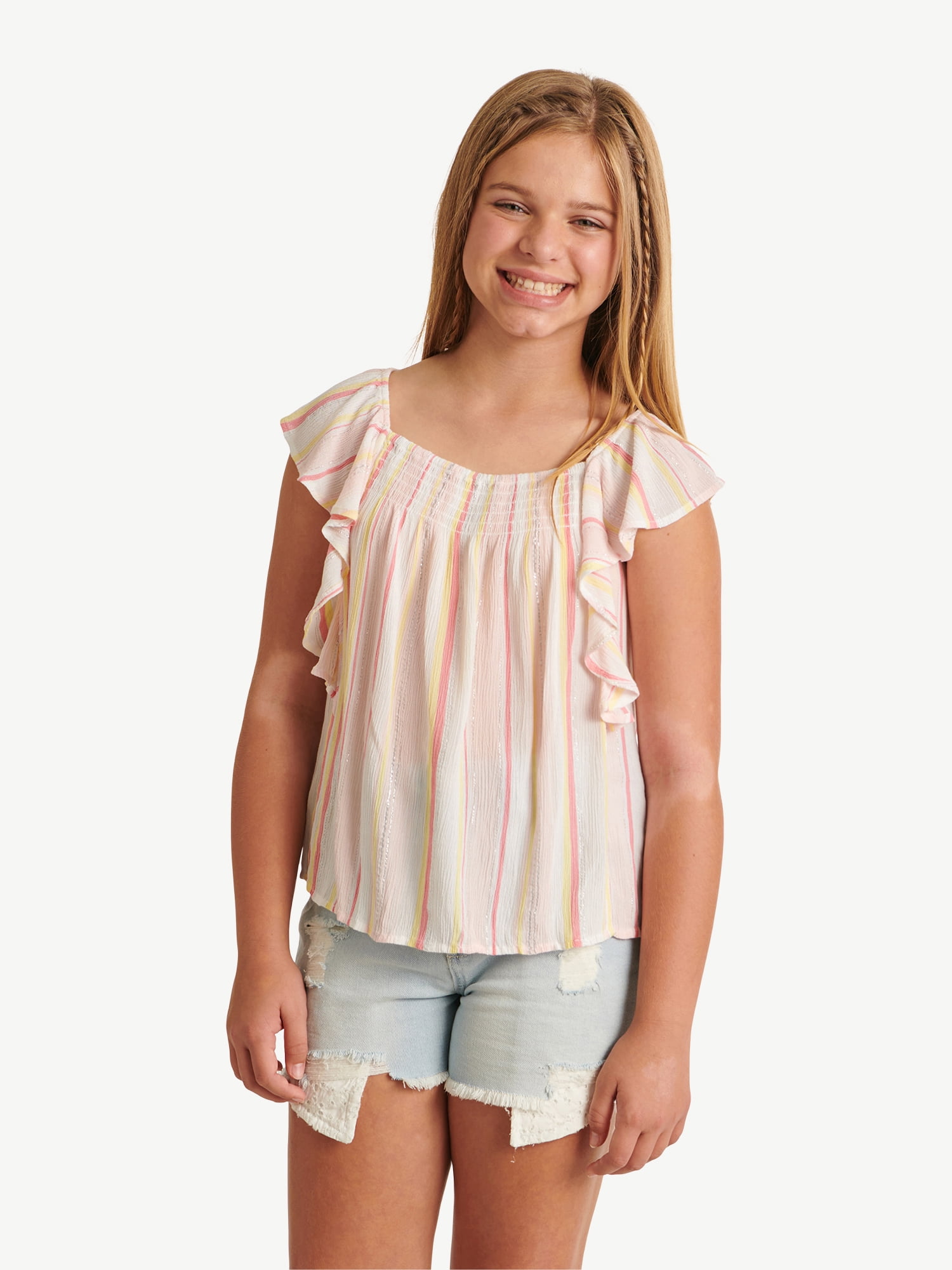 Justice Girl's Ruffle Strap Flowy Top, Sizes XS-XLP