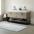 thumbnail image 2 of Toledo 60" Double Sink Bathroom Vanity Light Walnut White Integral Top No Mirror, 2 of 13