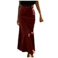 thumbnail image 5 of vigerkar Women's Elegant Vintage Velvet Midi Skirt Flowy Panel Design Pleated Maxi Skirt Wine, S, 5 of 7
