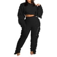 thumbnail image 4 of Scyoekwg Women's Fall Two Piece Outfits Short Long Sleeve Sweatshirt Jogger Sweatpant Matching Outfits Casual Two Piece Set Fashion Sweatsuit Tracksuit (Black,XXL), 4 of 7