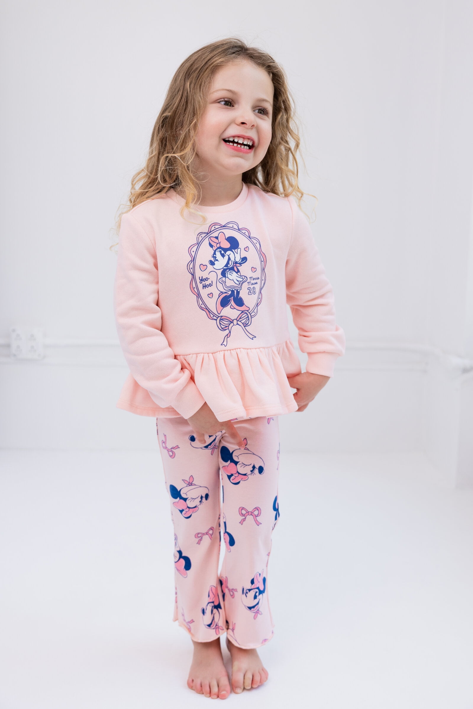 Disney Minnie Mouse Fleece Pullover Peplum Sweatshirt and Ribbed Flare Leggings Outfit Set Toddler to Big Kid