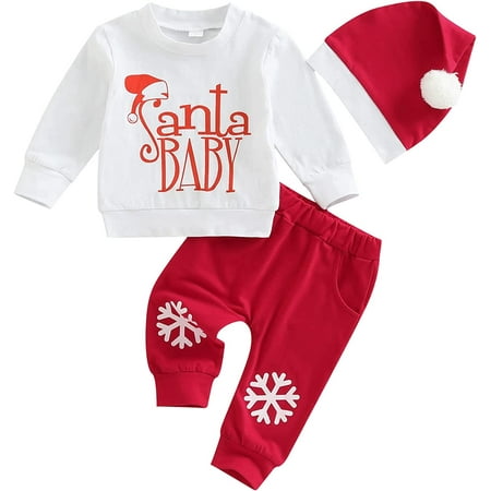 

PIKADINGNIS Infant Baby Girls Boys Christmas Outfits Long Sleeve Santa Sweatshirt Tops Jogger Pants Set Cute Fall Winter Clothes