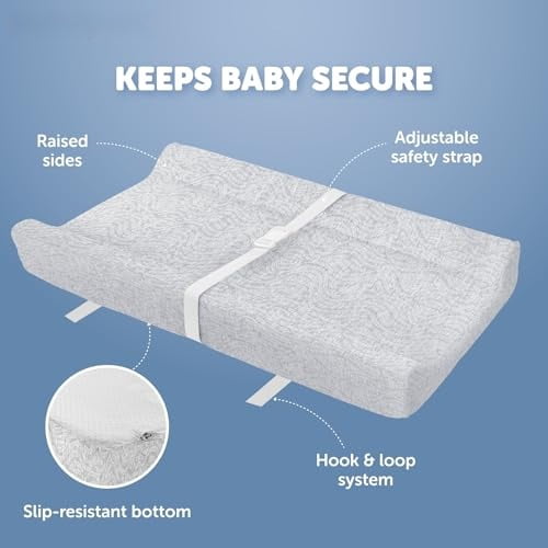 Serenity Soft Changing Pad + Washable Cover, Non-Slip - Fits Standard Changing Tables & Dressers (Wave Pattern, Gray)