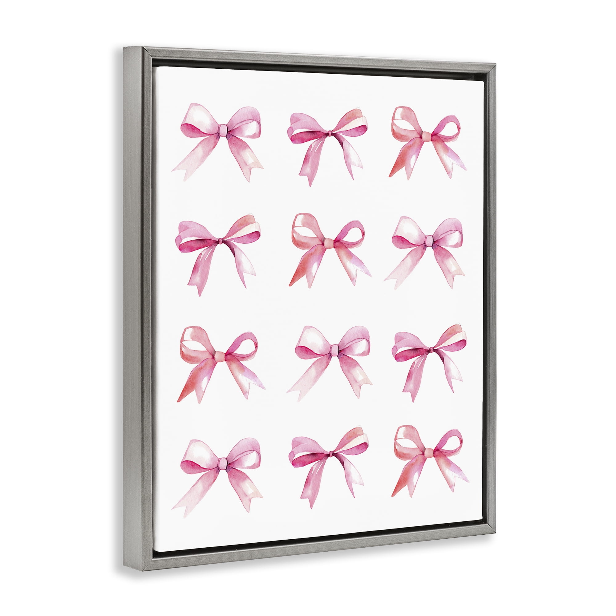 Stupell Industries Pink Bows Rows Beauty & Fashion Painting Gray Floater Framed Art Print Wall Art, 17 x 21