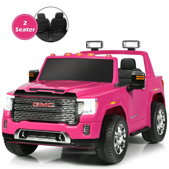 Costway 12V 2-Seater Licensed GMC Kids Ride On Truck RC Electric Car w/Storage Box Pink