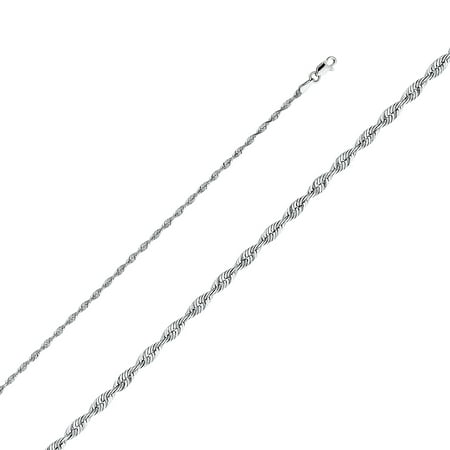 Jewels By Lux 14K White Gold 2.5MM Solid Lobster Claw Clasp Diamond-Cut Rope Chain Necklace - 16 Inches