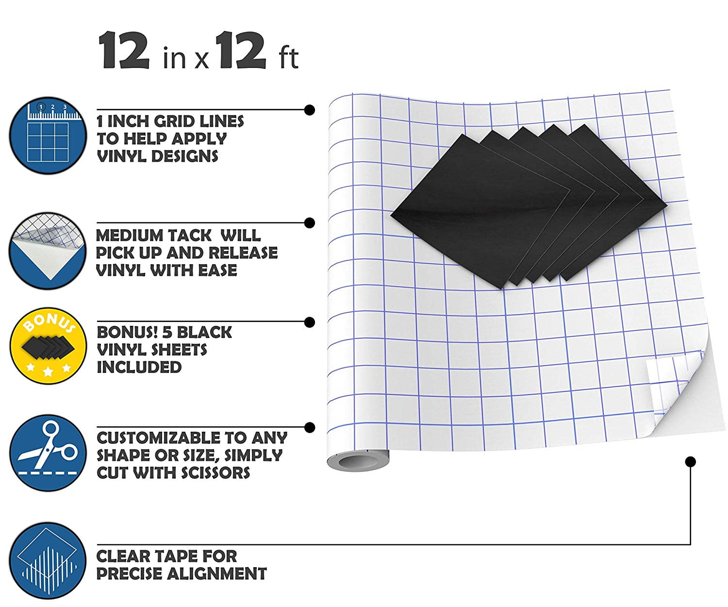12’ x 12” Kassa Vinyl Transfer Tape Roll Craft Application Paper for Cricut 