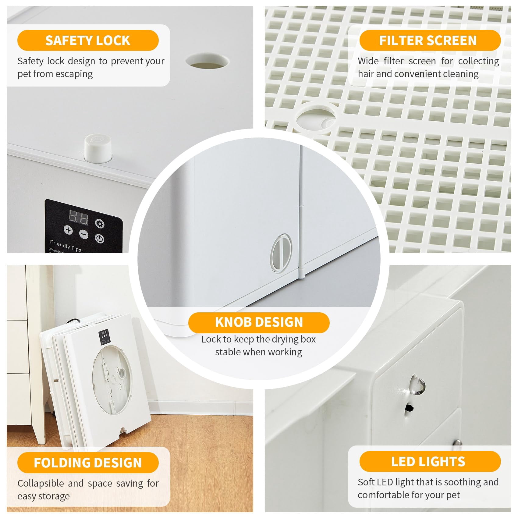 UNICOO® 88L Automatic Pet Collapsible Foldable Dryer Box with Smart Temperature Control, Adjustable Wind Speed, Fast Drying, Ultra Quiet, 360? Airflow, for Cats & Small Dogs