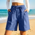 thumbnail image 7 of Comfy Shorts for Women Only Moment Shorts for Women Cotton and Linen Summer Casual High Waisted Wide Leg Drawstring Lounge Shorts Comfy 2026 Beach Vacation Clothes Blue,2XL, 7 of 7