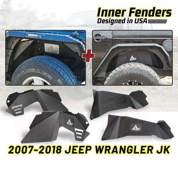 WOLFSTORM Front & Rear Inner Fenders Steel 4PC for 2007-2018 Jeep Wrangler JK 2/4 Doors