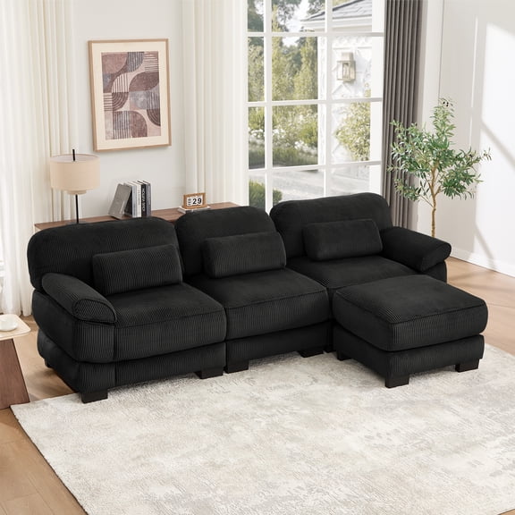 LLappuil 104" Sectional Sofa, L Shaped Modular Sectional Couch with Movable Ottoman, Cloud Corduroy Sofa Couch for Living Room