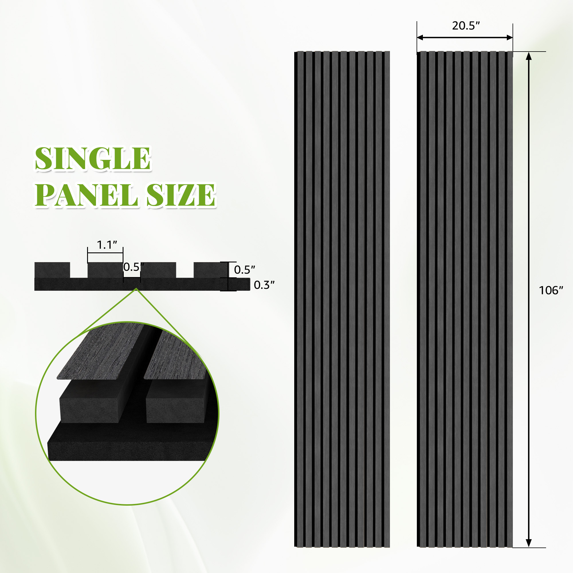 Easy4Home 2Pcs 106"x20.5" Wood Slat Acoustic Wall Panels, 3D Fluted Soundproof Decorative Panels for Interior Walls, Dark Gray