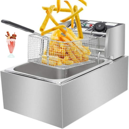 

Goorabbit Deep Fryer Electric Deep Fryer with Basket and Lid Deep Fryer Donut Deep Fryer Commercial Deep Fryer Stainless Steel Deep Fryer for Kitchen/Home Use 6.3QT/6L/Max 2500W Large Single Tank