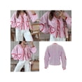 thumbnail image 4 of Yunliwuli Women's Plaid Print Shirt Long Sleeve V-Neck Bow Tie-Up Front Ric Rac Trim Loose Blouse, 4 of 9