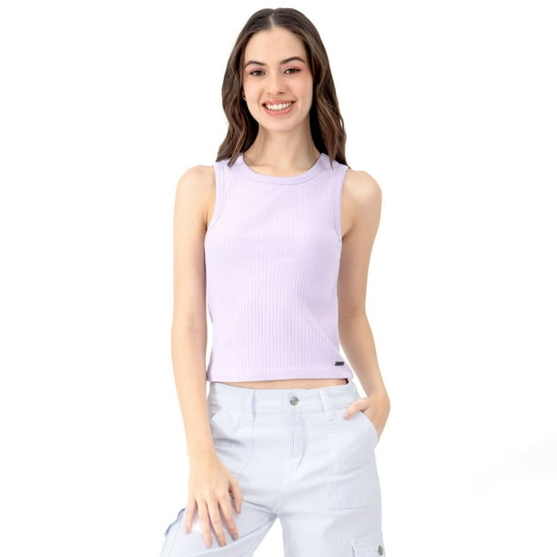 Crop Top Con Canales Para Mujer Quarry Color Morado Claro