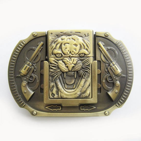 Vintage Bronze Plated Western Tiger Wildlife Belt Buckle