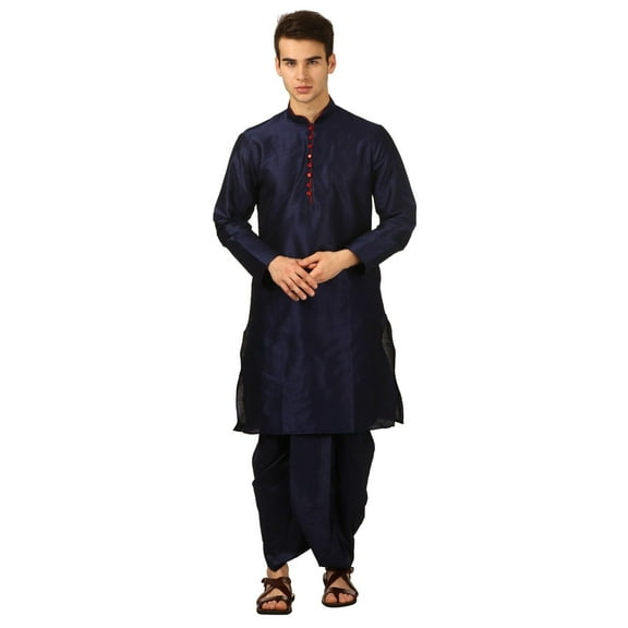 Mens Handmade Art Silk Loop Button Designer Kurta Dhoti Set/Mens Indian Sherwani