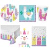 Llama Party Birthday Party Set 51 Pieces,9" Plate,Luncheon Napkin,9 Oz. Cup,Plastic Table Cover,Invitation,Treat Bag