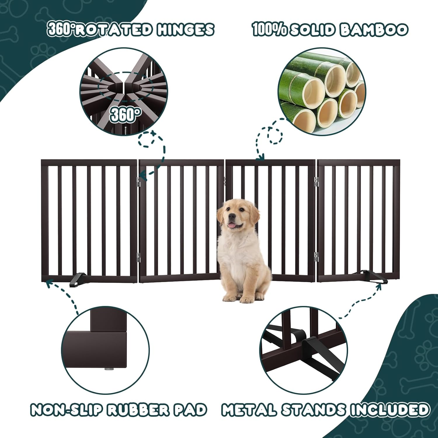 Smart FENDEE Foldable Dog Gate, 24" Bamboo photo 4