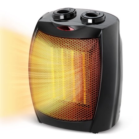 WAA Small Space Heater Electric Portable Heater Fan for Home and Office Ceramic Fan Heaters with Adjustable Thermostat,750W/1500W (8.1 Inch, Black)