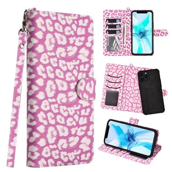 GSA Wallet Candy Car Removable Case for iPhone 12 Pro Max (6.5") - Pink Leopard Black