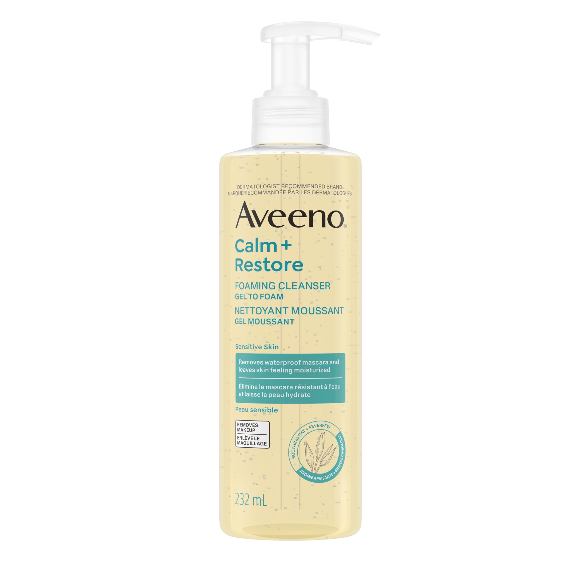 Aveeno Calm + Restore Foaming Cleanser for Sensitive Skin, Daily Face Wash Gently Removes Makeup & Cleanses Skin with Soothing Oat, 232 ml