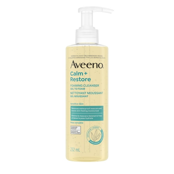 Aveeno Calm + Restore Foaming Cleanser for Sensitive Skin, Daily Face Wash Gently Removes Makeup & Cleanses Skin with Soothing Oat
