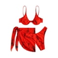 thumbnail image 3 of Women Two Piece Bikini Set with Underwire Top and High Waist Wrap Skirt Swimsuit for Beach Pool Vacation Red L, 3 of 6
