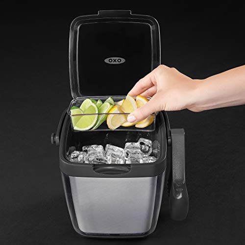 oxo good grips double wall ice bucket with tongs and garnish tray