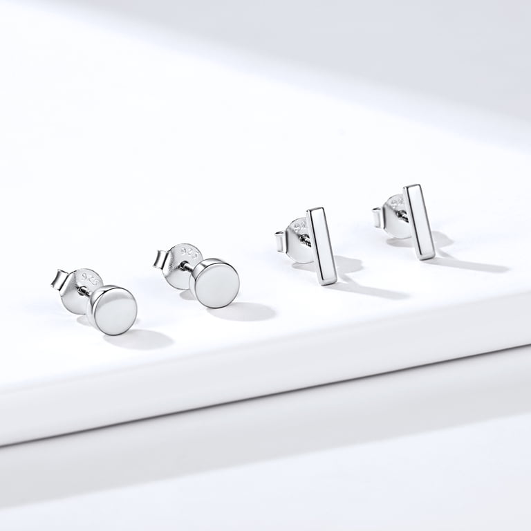 ChicSilver 2 Pairs Sterling Silver Stud Earrings, Bar & Dot photo 4